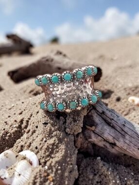 Az Turquoise 925 S Silver Statement Ring - Women Jewelry Size 9